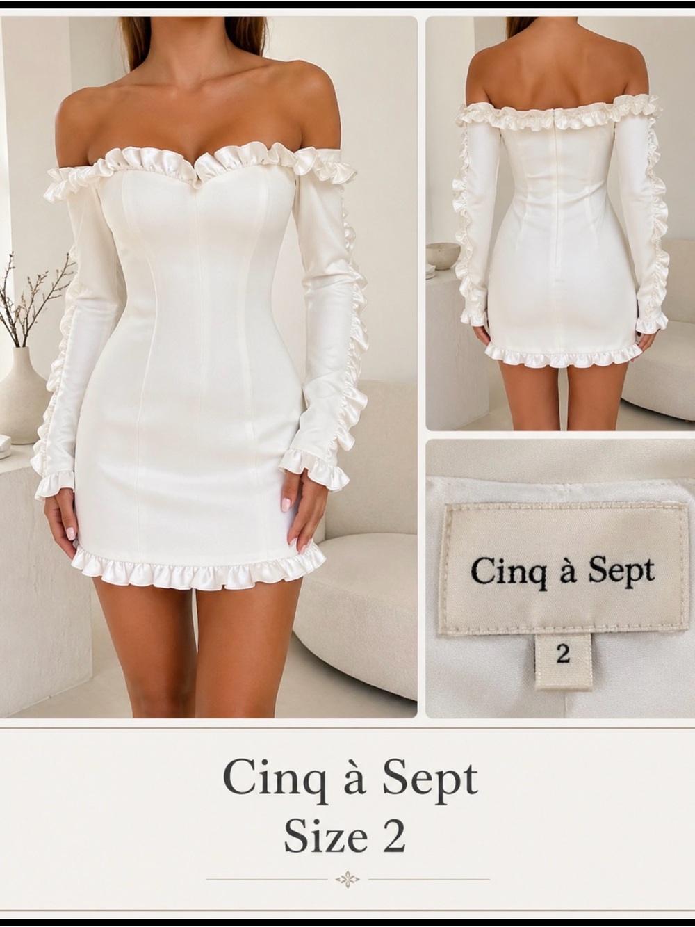 cinq à sept White Off-Shoulder Ruffle Mini Dress